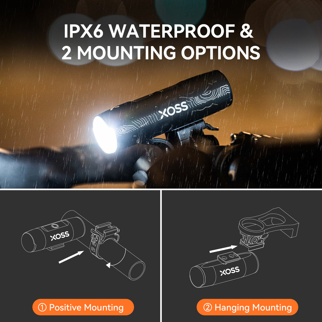 XOSS 1200 Lm Bike Light XL1200 Headlight Waterproof Type-C Rechargeable Front Lamp Bicycle Light Aluminum Ultralight Flashlight - XOSS.CO