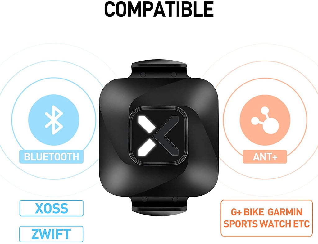 XOSS Bike Cadence and Speed Sensor Vortex Wireless IPX7 Waterproof - 300 Hours Dual Modes Bike Sensor ANT+/Bluetooth 4.0 Compatible for Cycling Computer - XOSS.CO