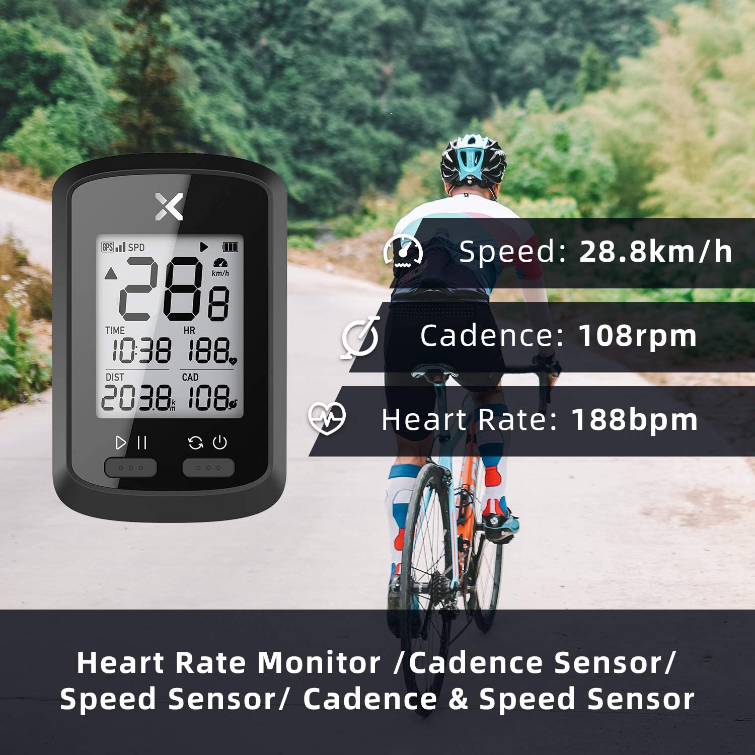 XOSS G+ GPS Bike Computer, Ant+, Bluetooth, 25 Hours Battery, Waterpro –