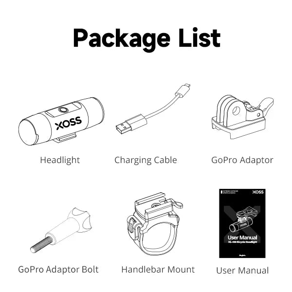 XOSS XL-400 Bike Headlight Waterproof USB Rechargeable Bicycle.